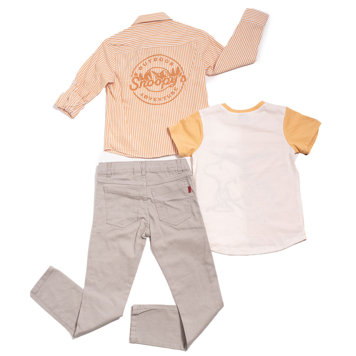 Conjunto para Niño 3 Piezas Camisa Manga Larga, Playera Manga Corta Pantalón Gabardina Snoopy